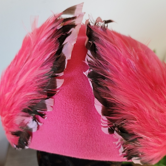 VTG 60s Jack McConnell Wool Felt Feather Hat - Picture 5 of 16